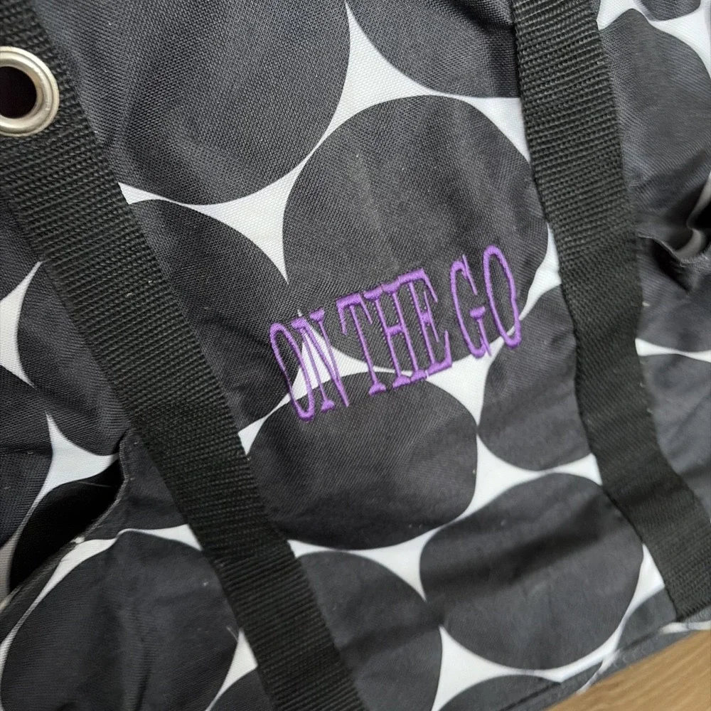 THIRTY-ONE Large TOTE Bag BIG BLACK & WHITE POLKA DOTS Handles Zip Top Utility‎ - Picture 2 of 10